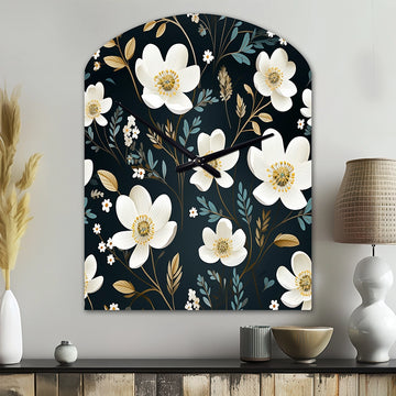 Mystic White And Teal Splendor Gardens - Asymmetric Metal Wall Clock